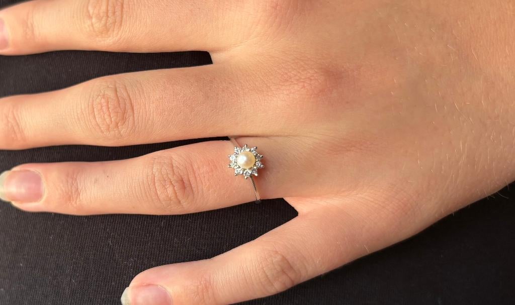 Diamanten parel bloem rozet 14k gouden luxe dames ring, Met edelsteen, Voordeelsieraden, Verzenden, Dame