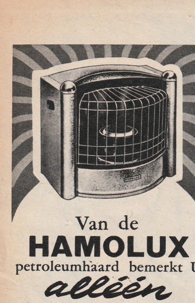 Retro reclame 1959 Hamolux petroleum kachel in zuinig, Verzamelen, Retro, Verzenden, Overige typen