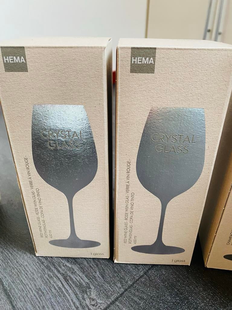 Diverse HEMA Crystal Wijn- en Champagneglazen, Ophalen, Nieuw, Overige merken, Glas