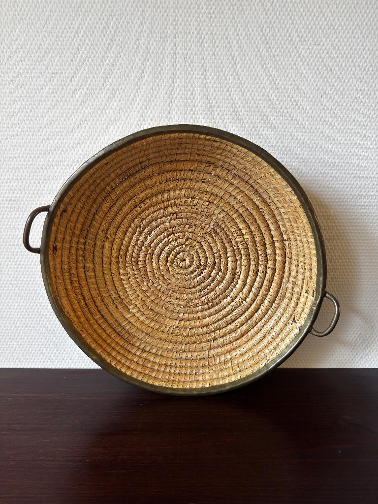 Vintage Gabriella Crespi Stijl Mand, Rotan, Messing, Design, Huis en Inrichting, Woonaccessoires | Schalen en Manden, Gebruikt