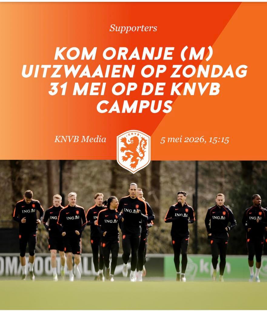 Gevraagd: kaartjes voor uitzwaaitraining Oranje 31 mei 2026, Tickets en Kaartjes, Twee personen, Mei