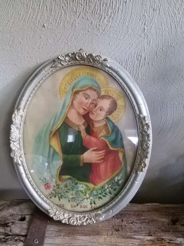 Religieuze ingelijste prent, Verzamelen, Ophalen of Verzenden, Gebruikt, Kaart of Prent