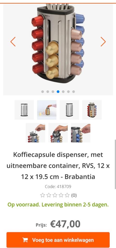 Brabantia Nespresso Cuphouder - RVS, Ophalen, Overige typen, Zilver, Zo goed als nieuw
