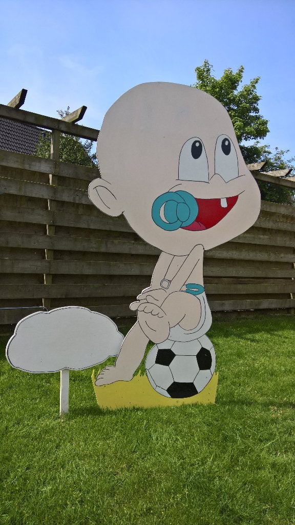 te huur: kraamversiering/geboortebord (baby op bal), Ophalen, Gebruikt, Geboortebord