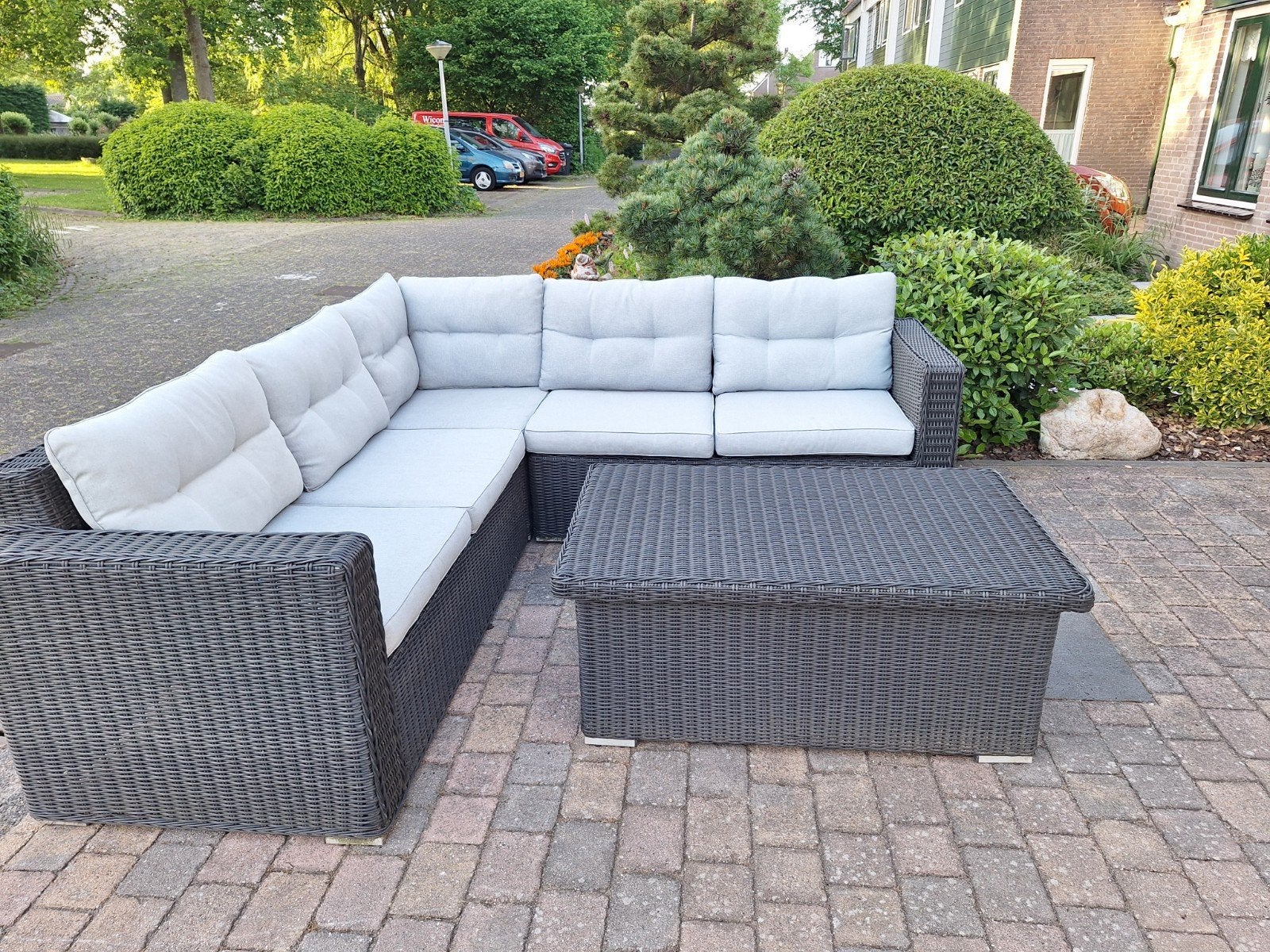 Wicker Loungeset met Opbergruimte en Kussens, Tuin en Terras, Tuinbanken, Ophalen