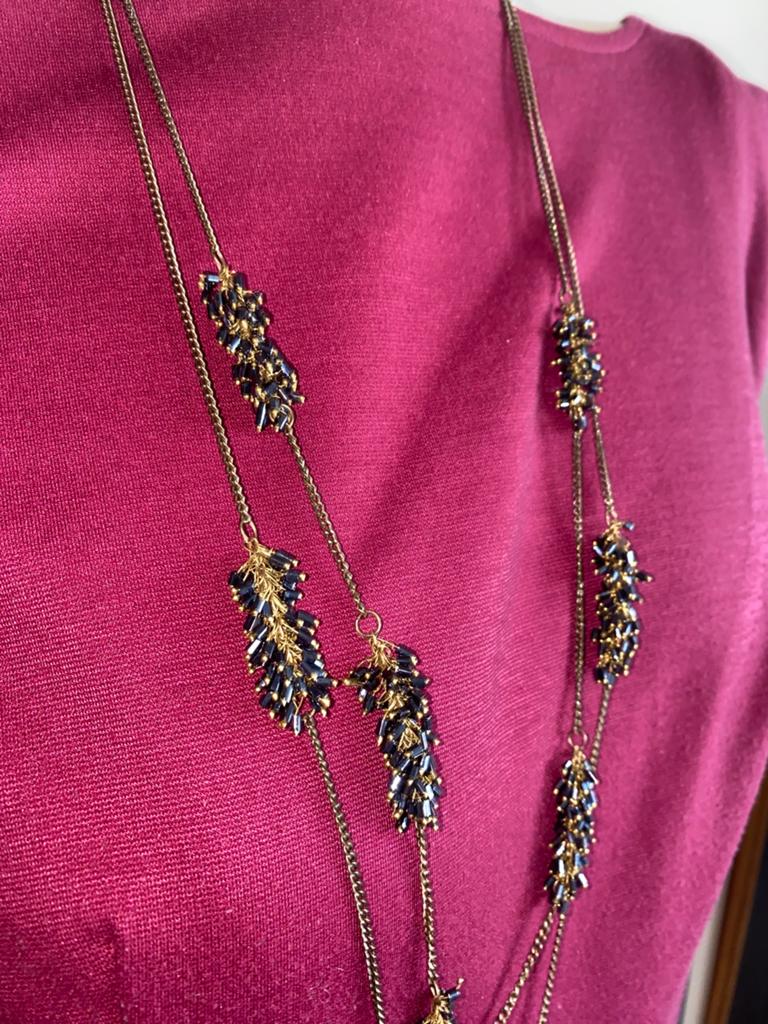 Lange ketting met parse kralen en goudkleurige accenten, Overige materialen, Verstelbaar, Blauw, Nieuw