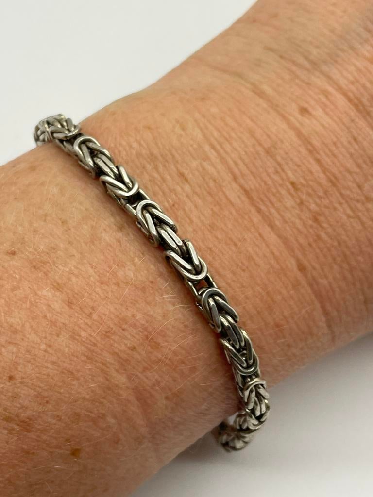 D299 Prachtige zilveren armband koningsschakel, Ophalen of Verzenden, X, Zilver, Zilver