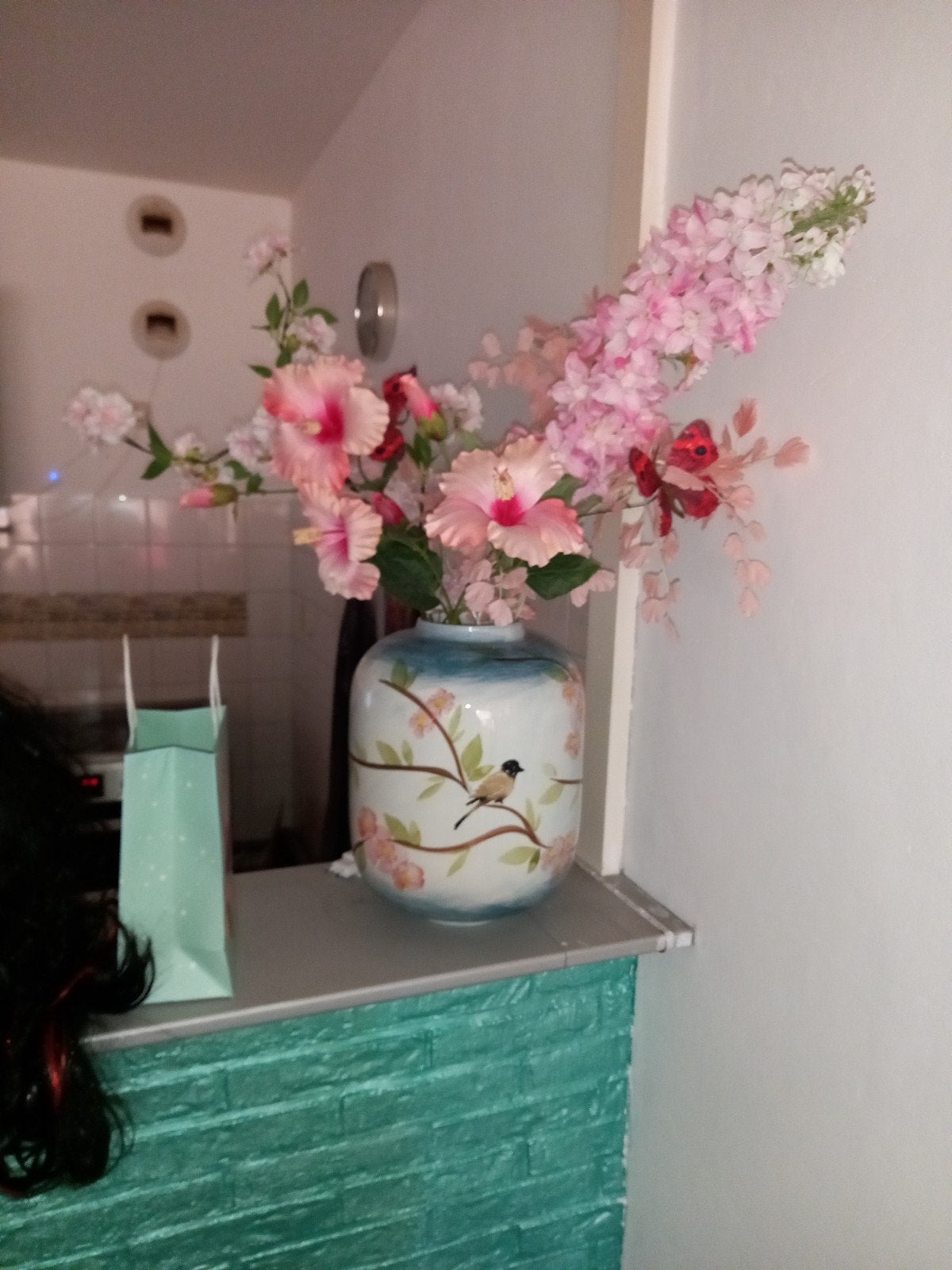 mooie nette blossom vaas incl kunstboeket, Ophalen, Zo goed als nieuw, 36 cm, Roze