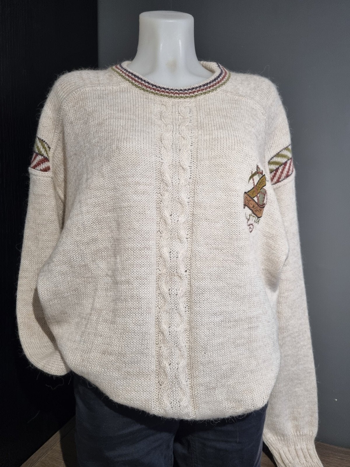 Vintage YES Fashion Grandpa Sweater / XL (Wol & Alpaca), Verzenden, Beige, Maat 42/44 (L), Gedragen