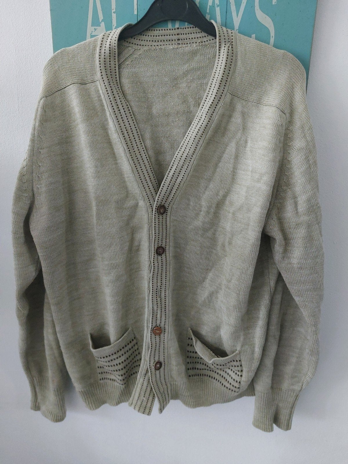 Vintage Retro Jaren '90 Grandpa Cardigan, Onbekend, Maat 48/50 (M), Beige, Ophalen of Verzenden
