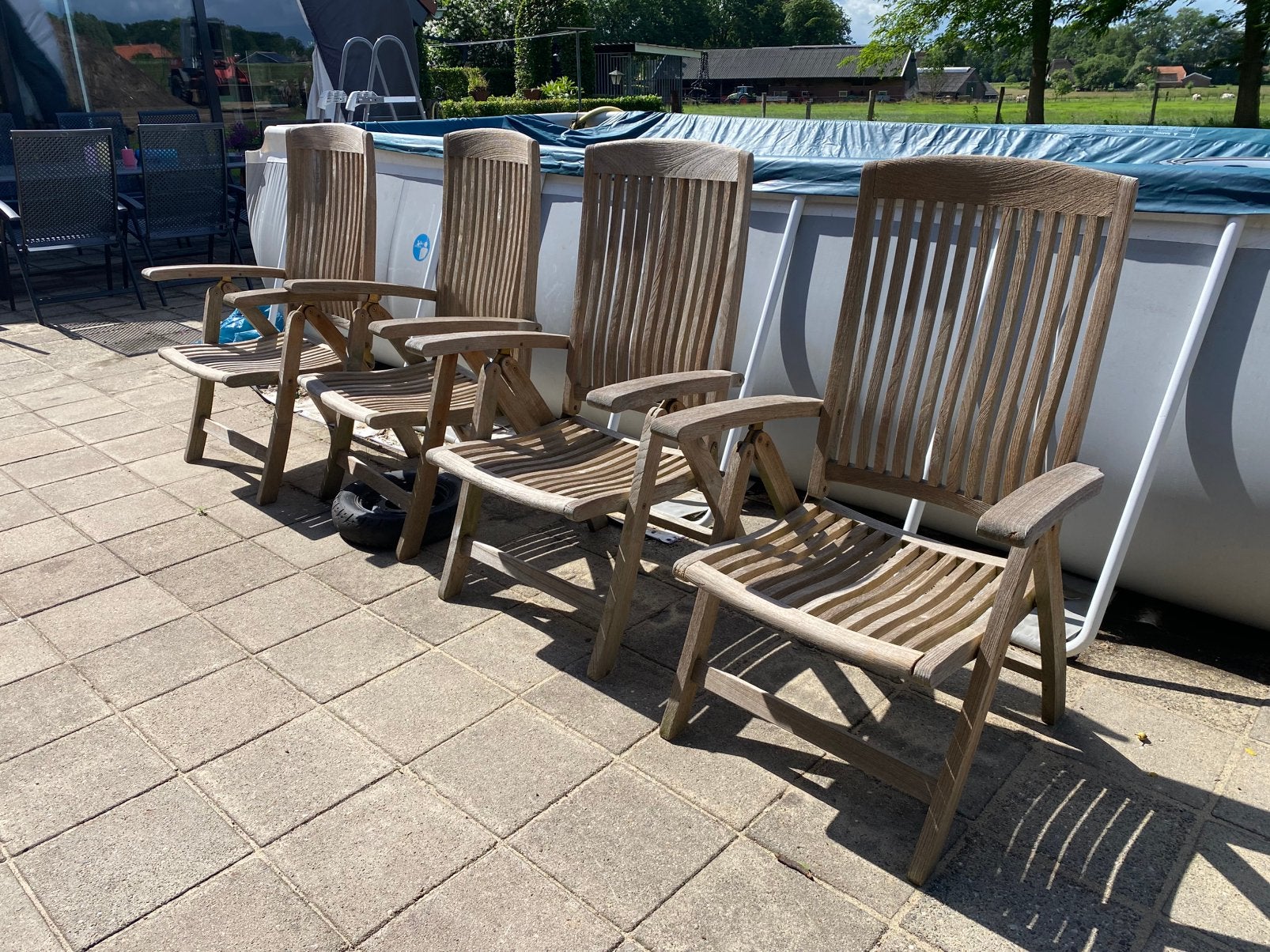 Teak houten tuinstoelen, Tuin en Terras, Ophalen, Gebruikt, Teakhout, Verstelbaar