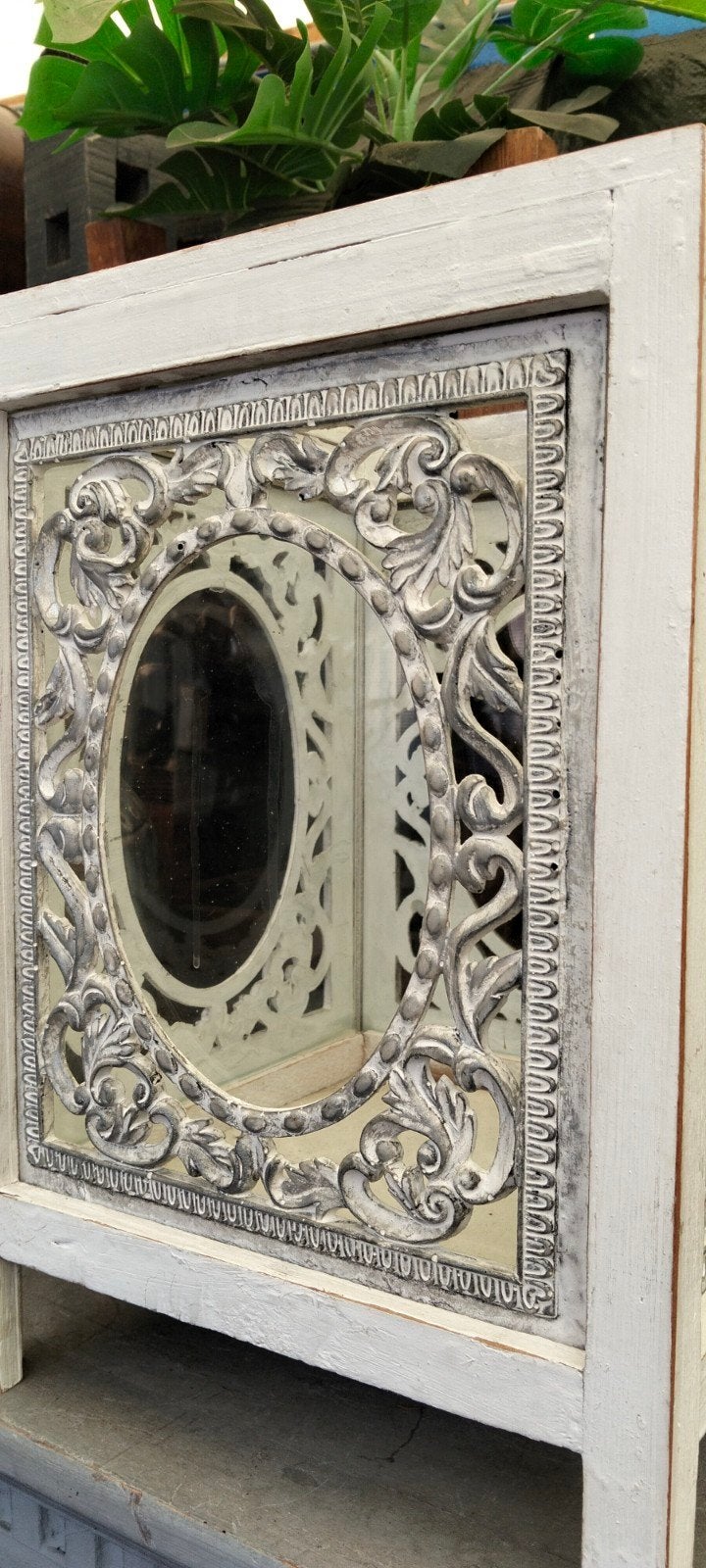Mooie grote brocante witte windlicht kandelaar, Antiek en Kunst, Curiosa en Brocante, Ophalen of Verzenden