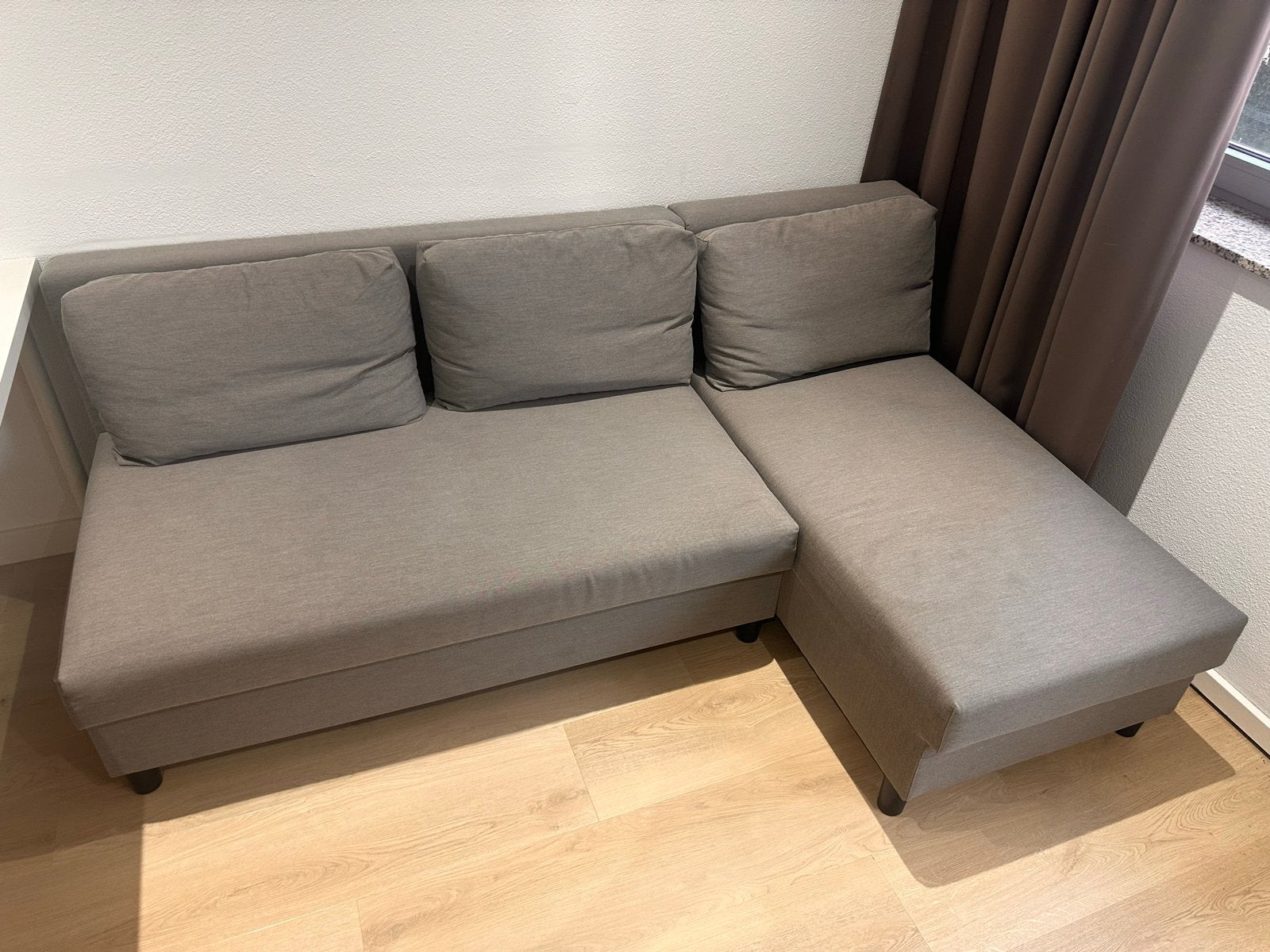 IKEA ALVDALEN 3-zits slaapbank met chaise longue, Tweepersoons, Zo goed als nieuw, Overige maten, Grijs