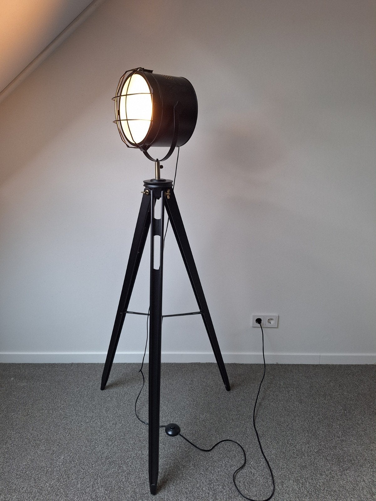 Mooie industriële/vintage vloerlamp (3 poot), 165 cm hoog, Ophalen, Zo goed als nieuw, 150 tot 200 cm, Industrieel, Vintage