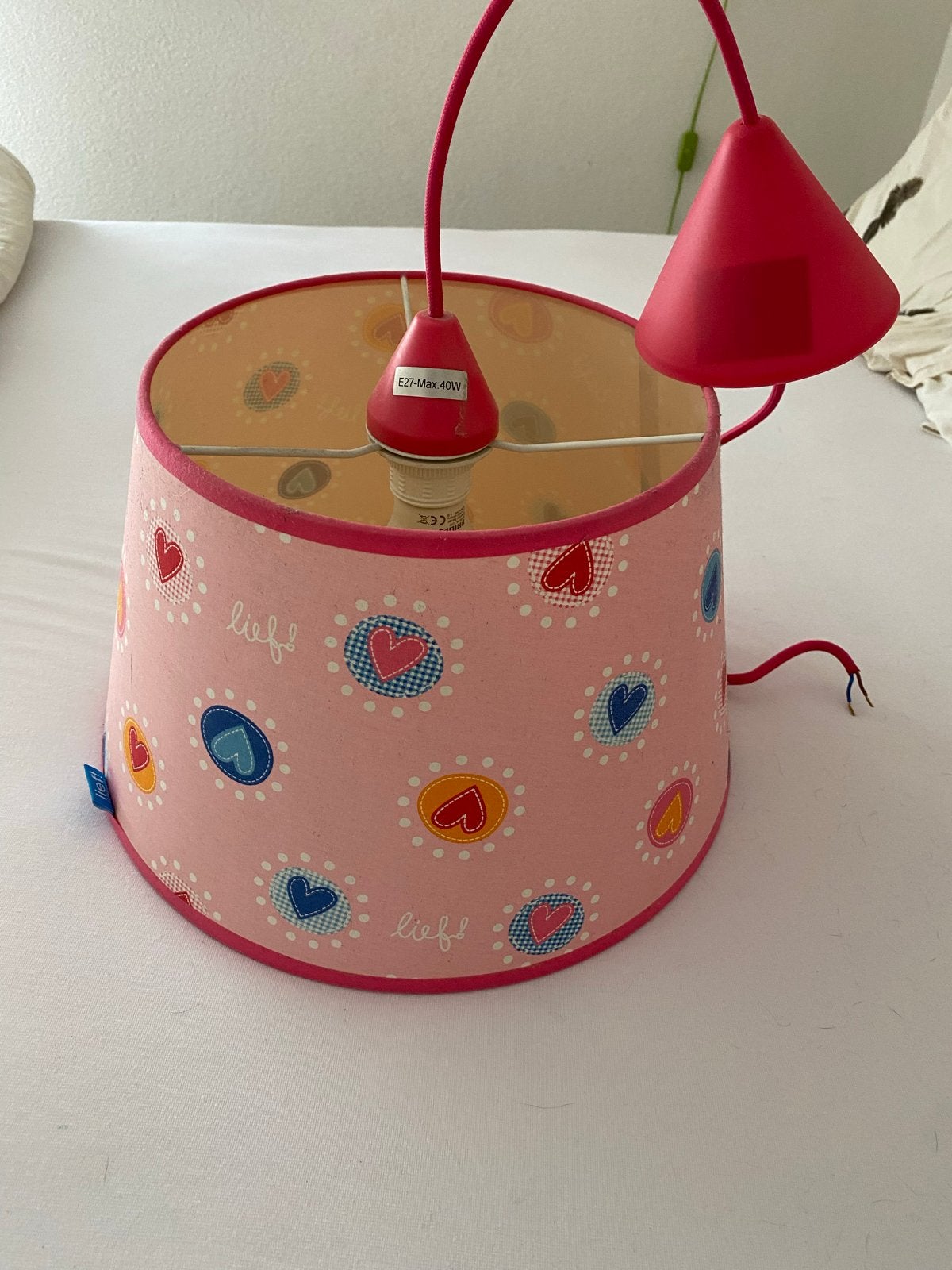 Lief! Lifestyle hanglamp roze met hartjes E27, Ophalen, Gebruikt, Textiel, E27 (groot)