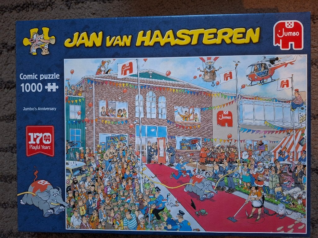 Jumbo's Anniversary,  Jan van Haasteren, heel mooi, Hobby en Vrije tijd, Ophalen of Verzenden, 500 t/m 1500 stukjes, Zo goed als nieuw