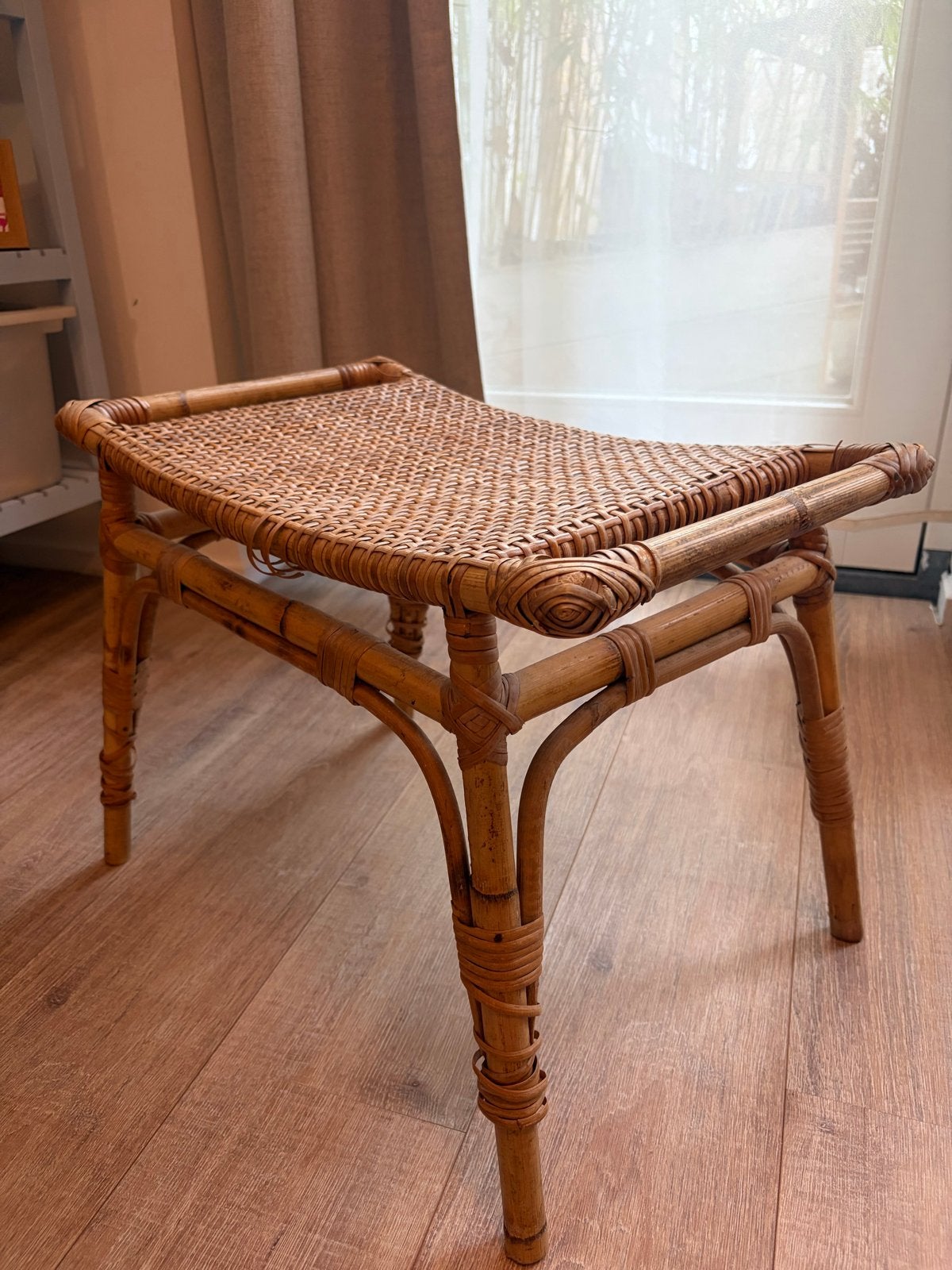 Vintage Bamboe Krukje met Rotan Zitting, Ophalen