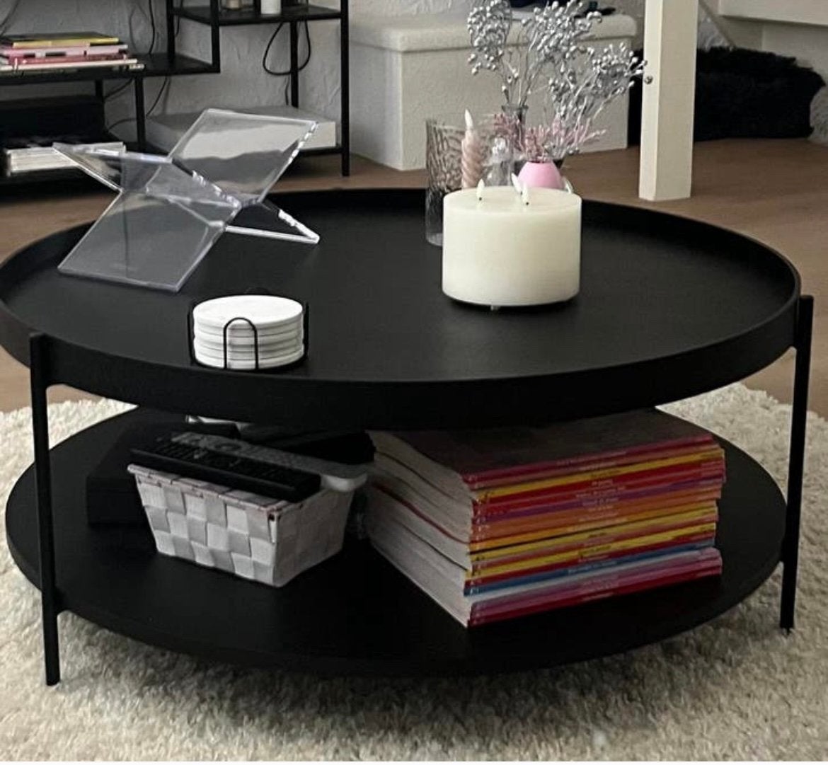 Westwing salontafel, 2 lagen, essenhoutfineer, Ophalen, Zo goed als nieuw, Rond, 50 tot 100 cm