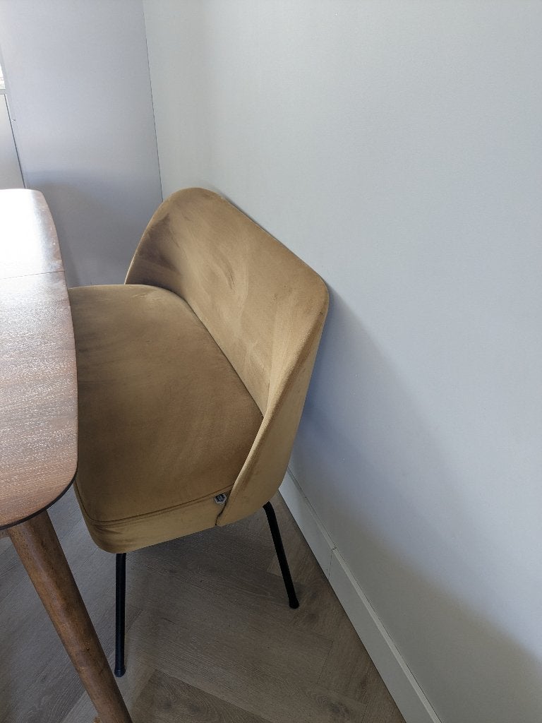 BePureHome Vogue Velvet Eetbank Eetkamerbank Mosterdgeel, Huis en Inrichting, Stoelen, Ophalen, Gebruikt, Twee, Overige kleuren