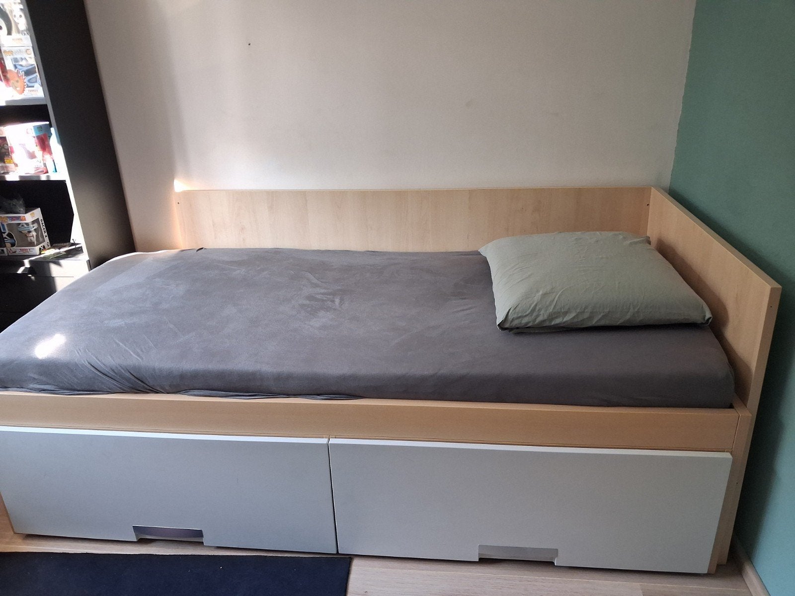 Eenpersoonsbed met opberglades en matras, Huis en Inrichting, Ophalen, Eenpersoons, Hout, 100 cm