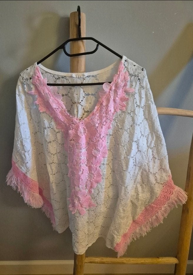Ibiza Style Strand Jurkje Tuniek Roze Wit M/L, Kleding | Dames, Blouses en Tunieken, Maat 38/40 (M), Verzenden, Roze, Onbekend