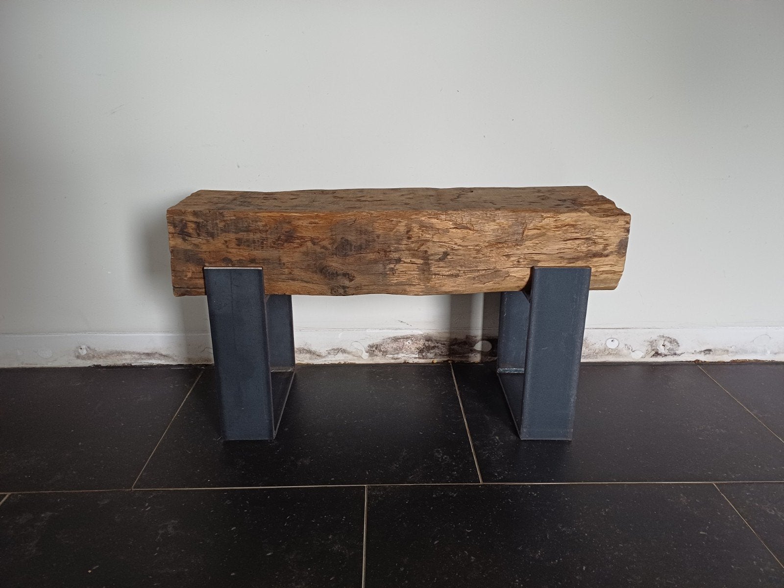 bankje industrieel, Ophalen, Zo goed als nieuw, Hout