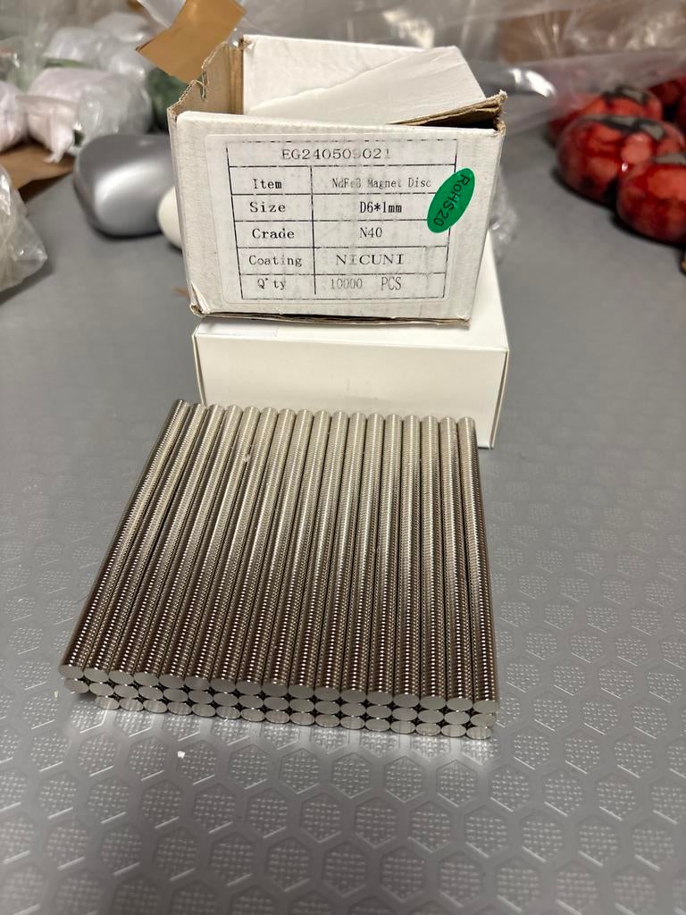Partij schijfmagneten 6x1 mm N40 Neodymium 5000 stuks, Hobby en Vrije tijd, Overige Hobby en Vrije tijd, Info@jouwurn.nl, Ophalen of Verzenden