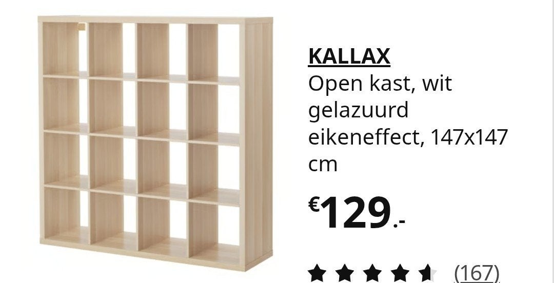 KALLAX Open kast, gelazuurd eikeneffect - Zo goed als nie, Ophalen, Met plank(en), 100 tot 150 cm, 100 tot 150 cm