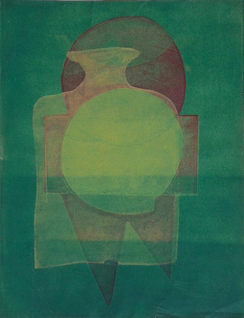 Hendrik Werkman "Stilleven met Fles", drukseltechniek papier, Ophalen, Dagelijks leven, Overige technieken, Origineel