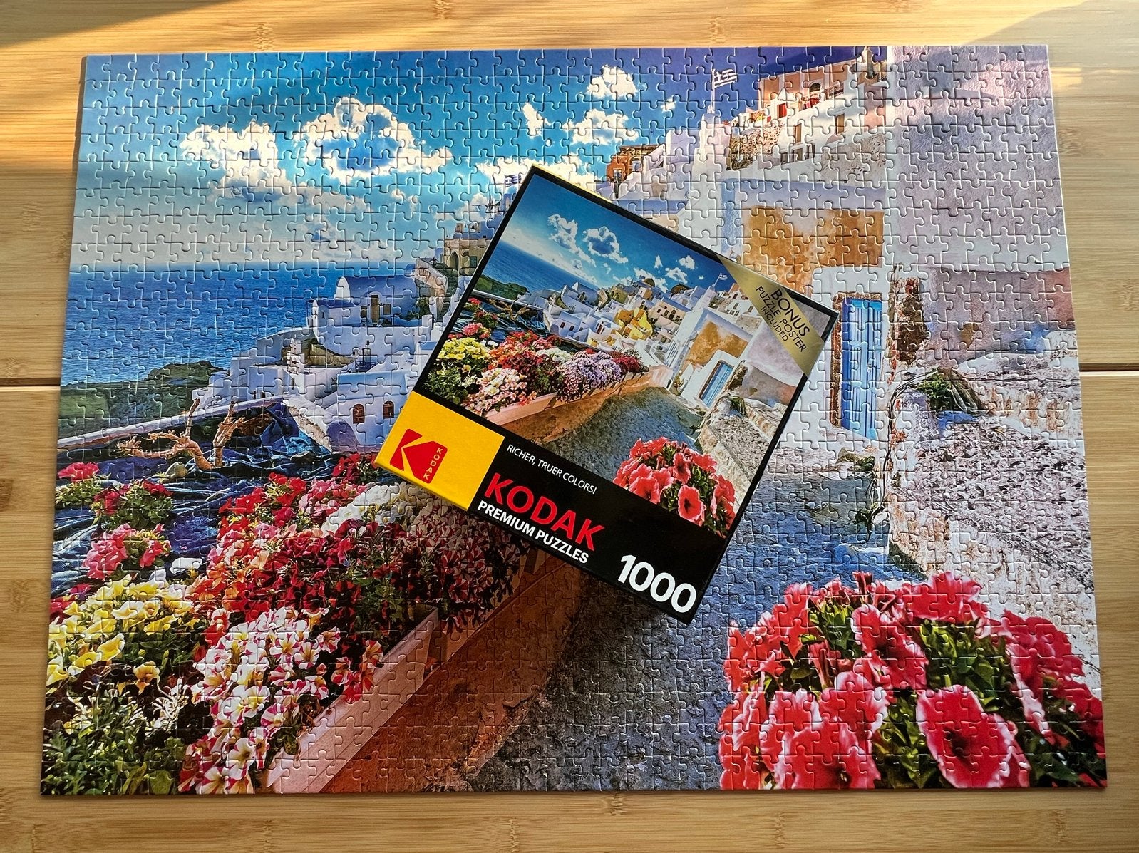 Kodak Premium Puzzel 1000 stukjes - Santorini, Griekenland, Ophalen of Verzenden, 500 t/m 1500 stukjes, Zo goed als nieuw, Legpuzzel