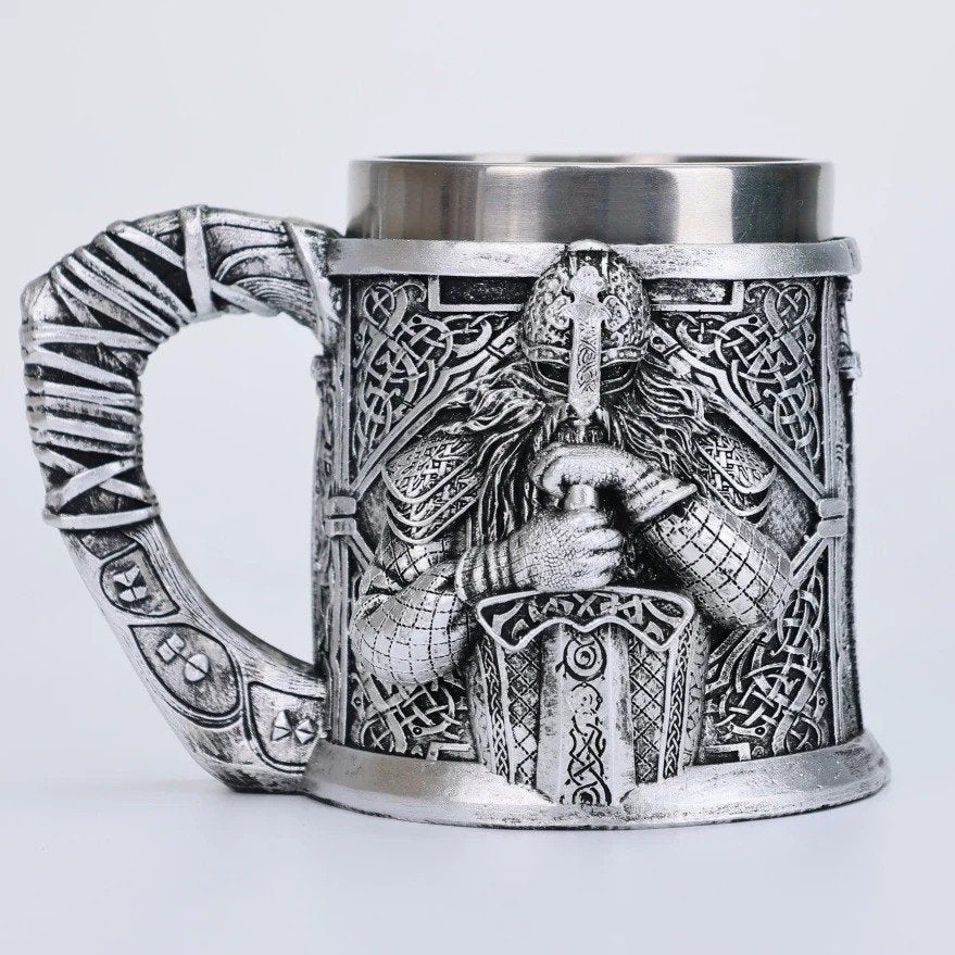 Luxe Viking mok van RVS - Strijder met zwaard (400ML)
