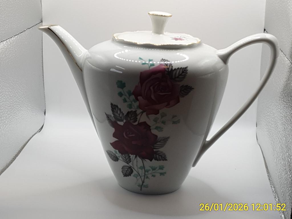 Vintage Tsjechoslowaakse porseleinen theepot met rozen, Ophalen of Verzenden
