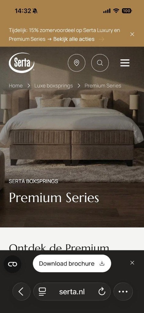 Luxe hotelbed Serta, Ophalen, Blauw, Luxe, 180 cm