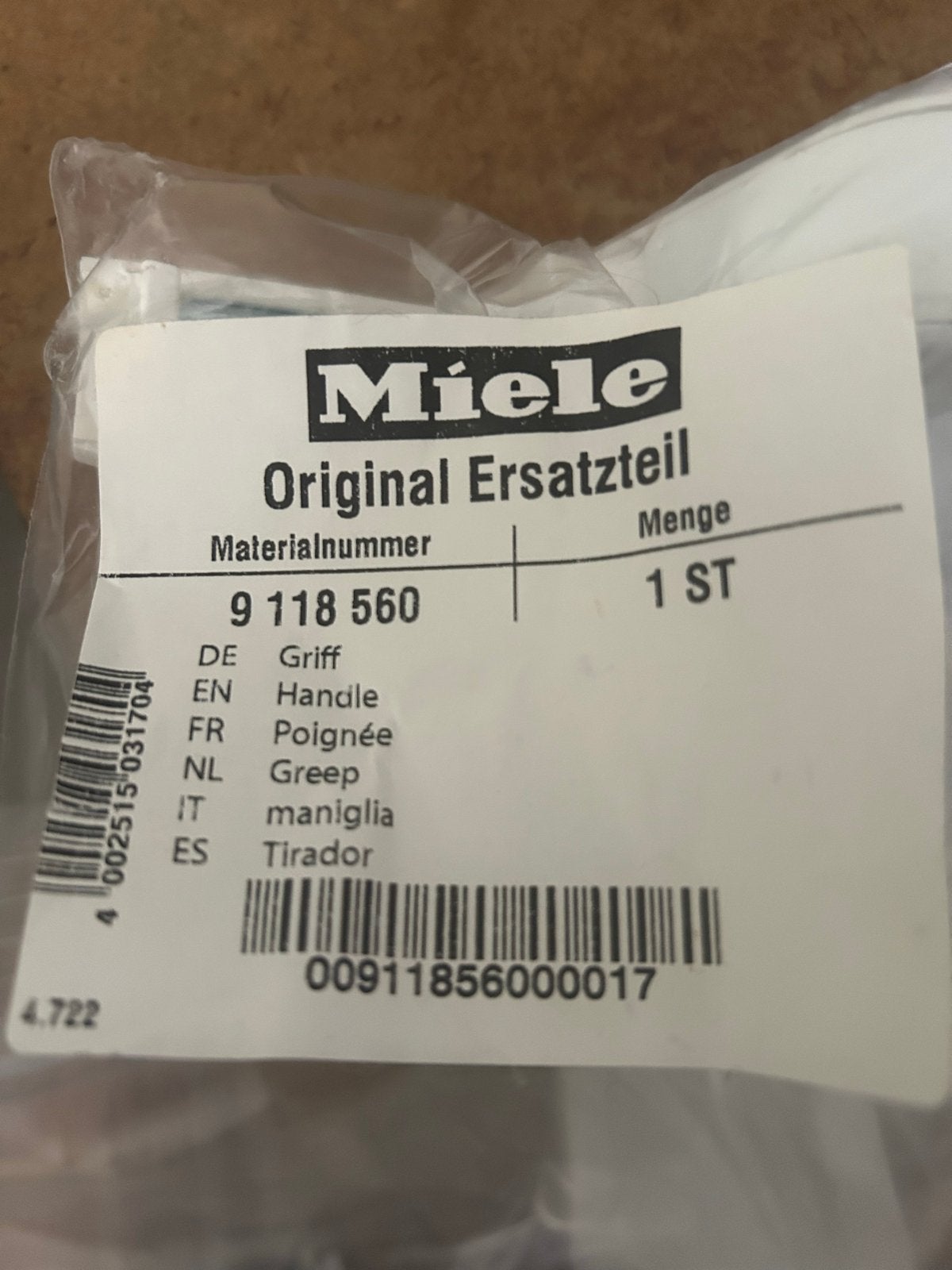 Miele koelkast greep - Origineel onderdeel (9118560), Witgoed en Apparatuur, Koelkasten en IJskasten, Ophalen, Zonder vriesvak
