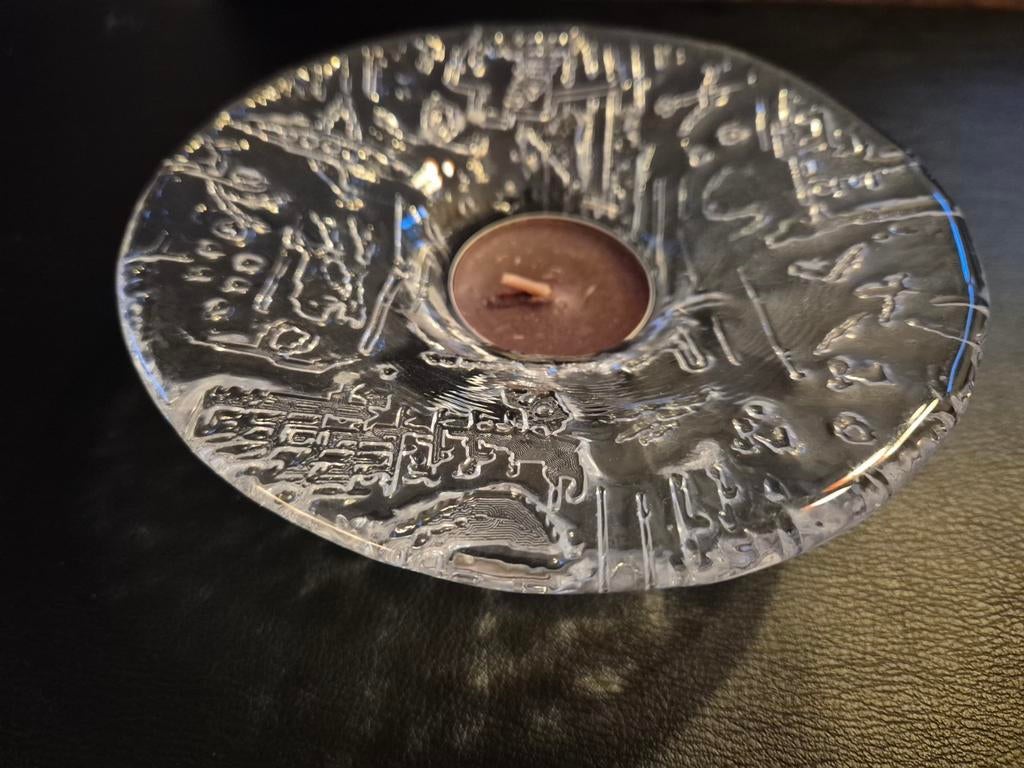 Vintage Scandinavisch kristallen waxinelichthouder, Ophalen of Verzenden, Zo goed als nieuw, Overige materialen, Minder dan 25 cm