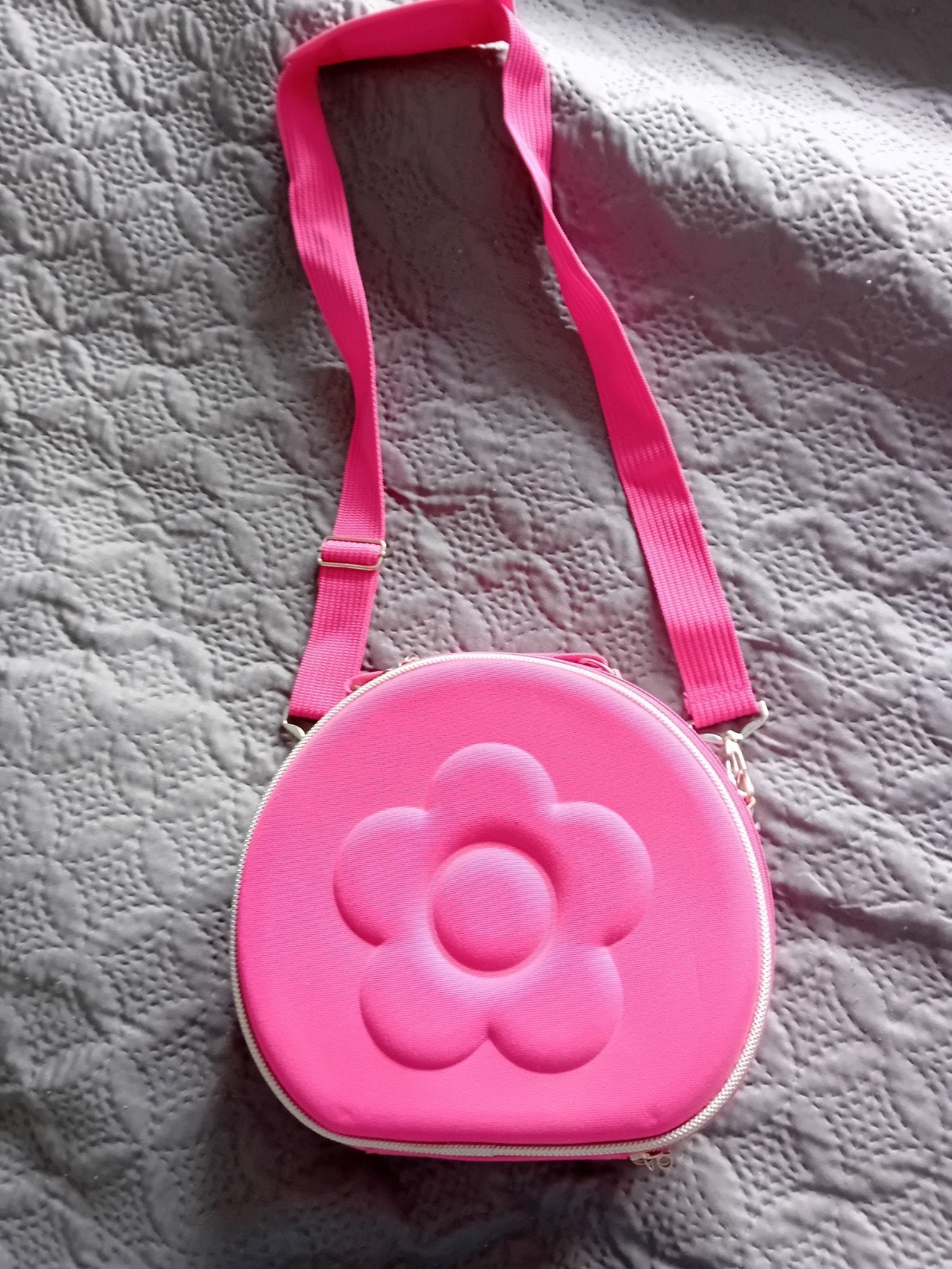 Roze beautycase met draagband en spiegel, 23x25x10 cm, Gebruikt, Softcase, Ophalen of Verzenden, Met spiegeltje(s)