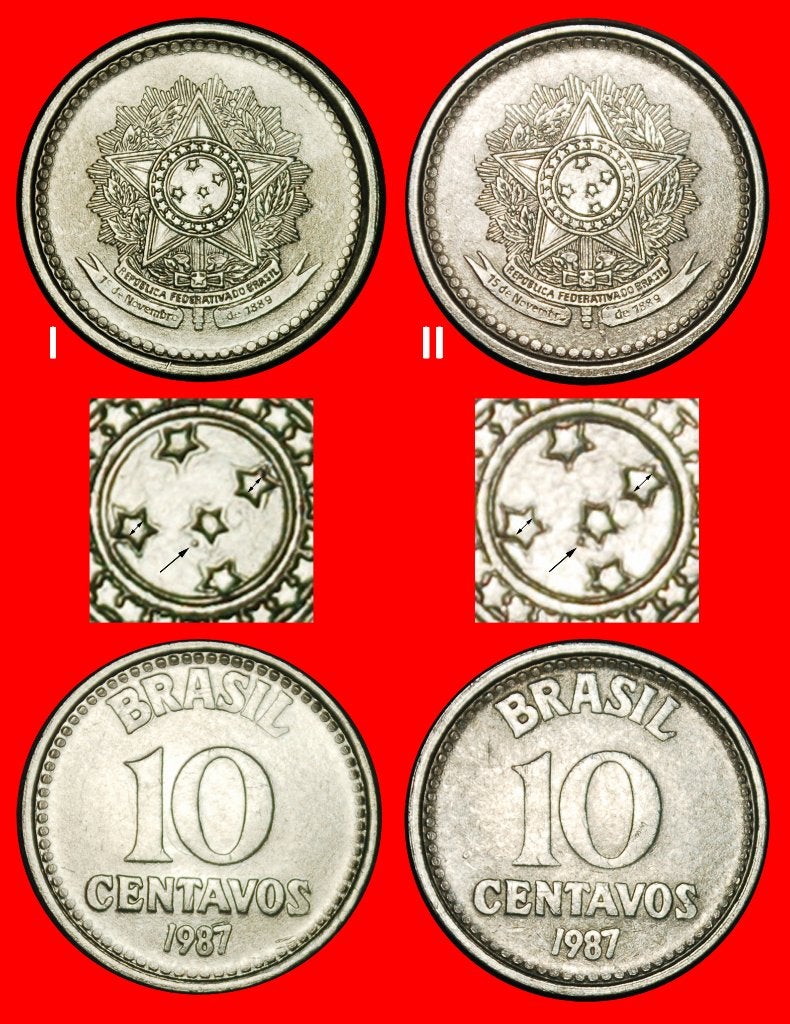 ⰊSOUTHERN CROSS (1986-1988): BRAZIL 10 CENTAVOS 1987 2 COINS, Ophalen of Verzenden, Zuid-Amerika, Losse munt