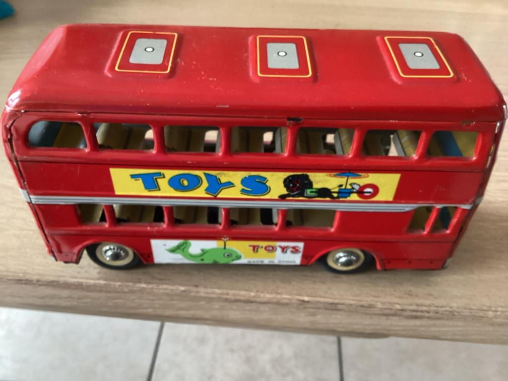 Vintage blikken speelgoedbus - dubbeldekker, Ophalen of Verzenden, Gebruikt