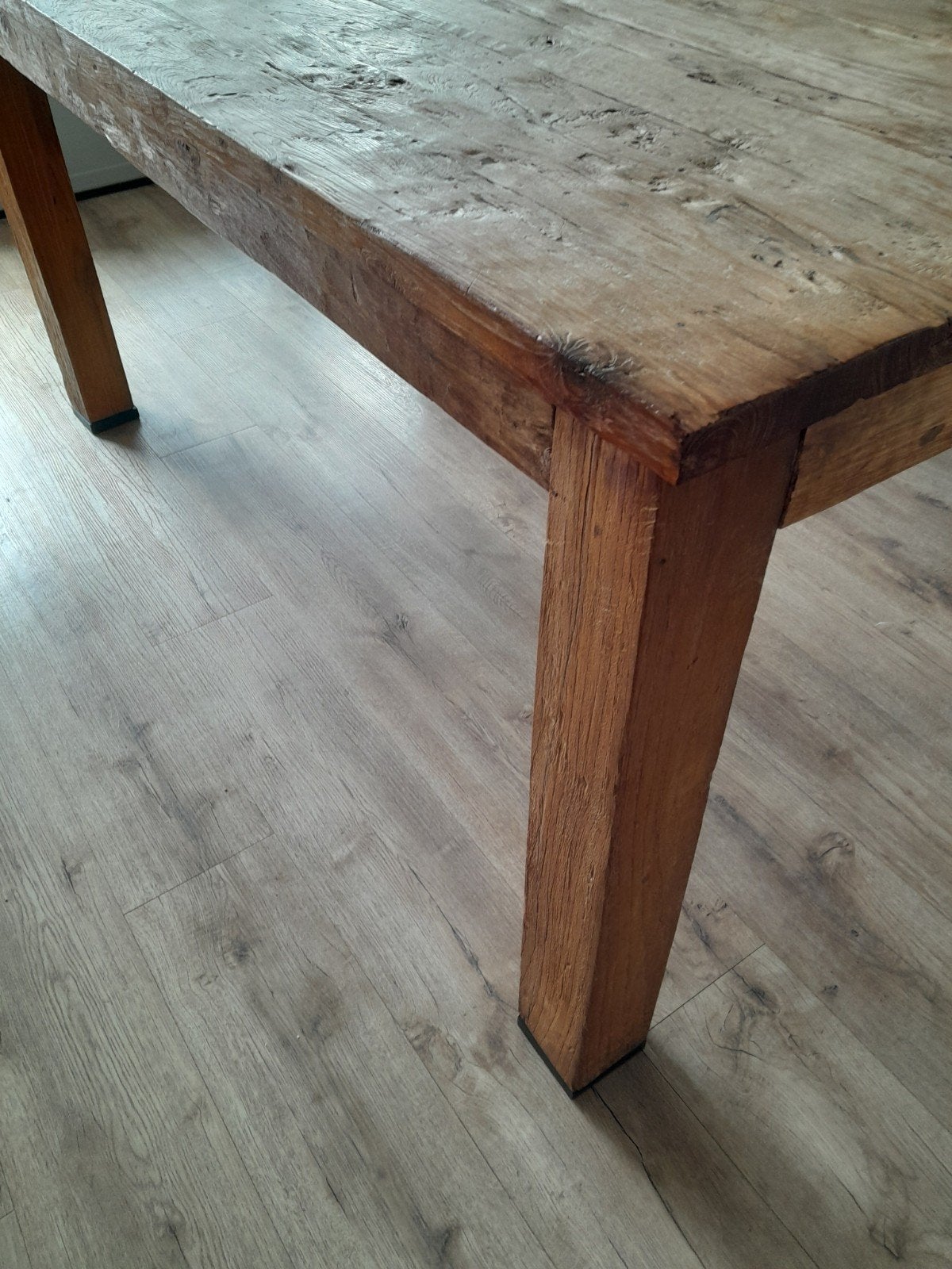 mooie robuuste teakhouten eettafel, Ophalen, Gebruikt, 200 cm of meer, 50 tot 100 cm