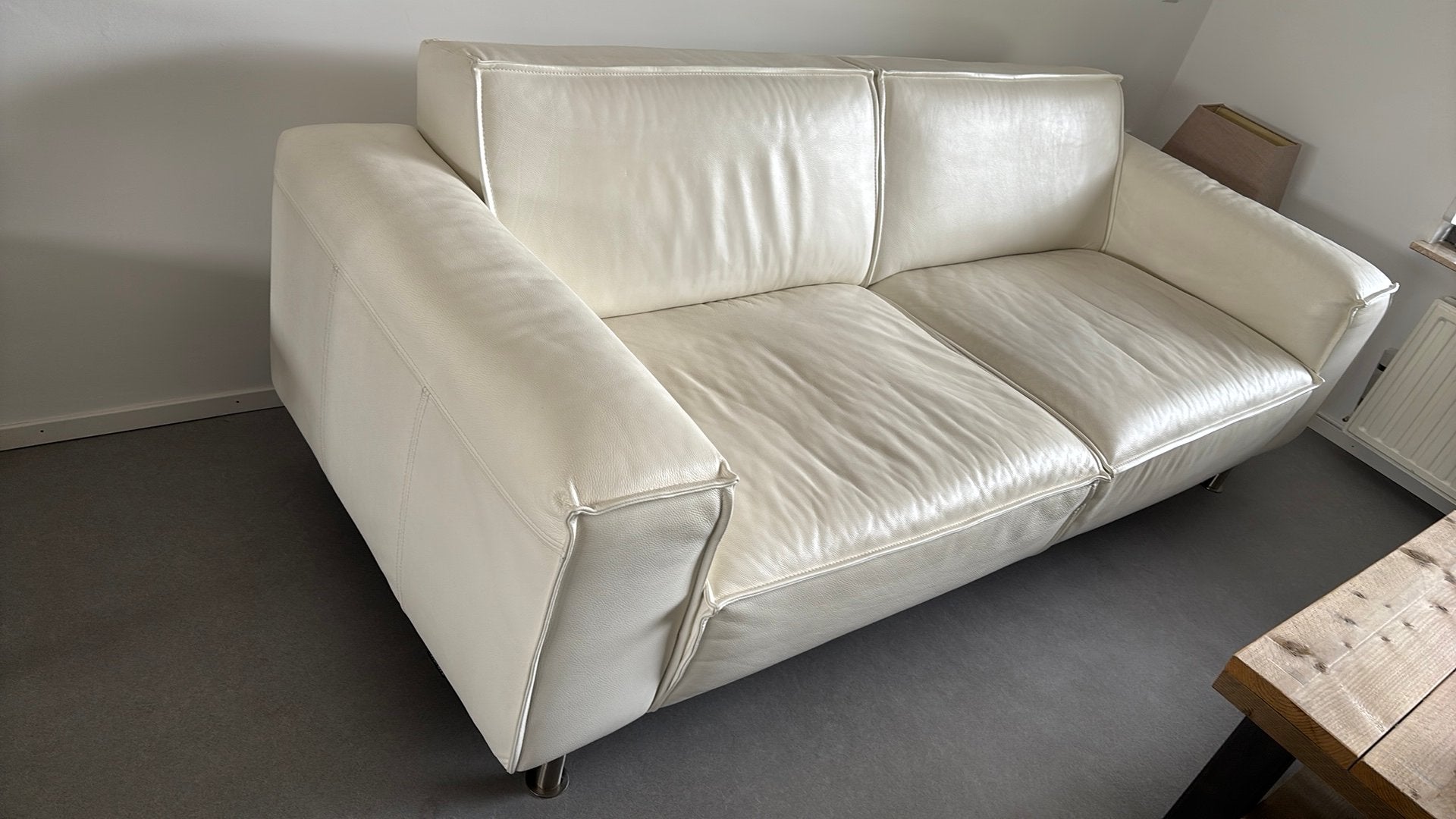 Leren bank kleur crème te koop, Huis en Inrichting, Ophalen, Gebruikt, Driepersoons, Leer