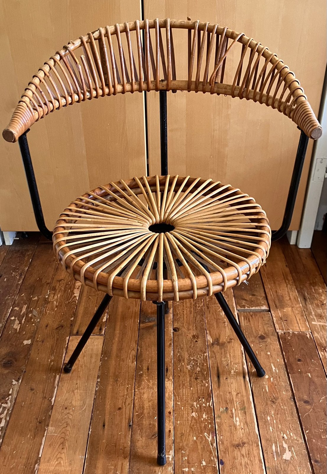 Vintage  rotan stoel, Ophalen, Gebruikt, Bruin, Eén