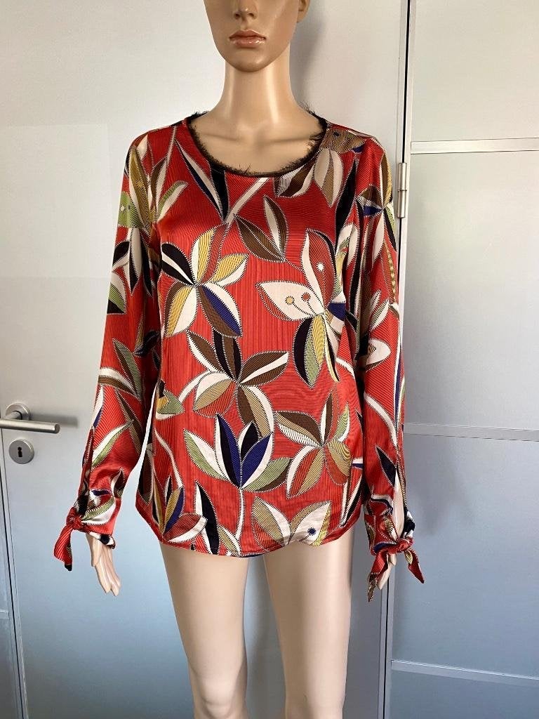J329 Expresso maat 36=S blouse top rood/beigee, Expresso, Ophalen of Verzenden, Zo goed als nieuw, Maat 36 (S)