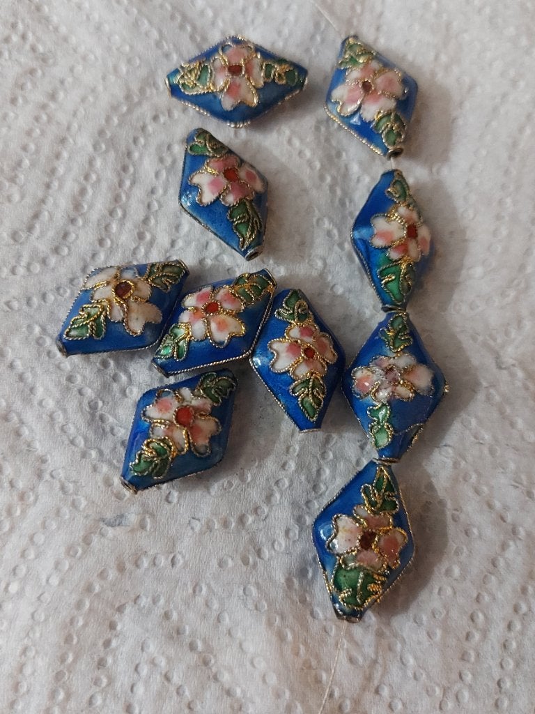 Donkerblauw meerkleurige ruit cloisonne handgemaakte kralen, Verzenden, Nieuw, Kraal