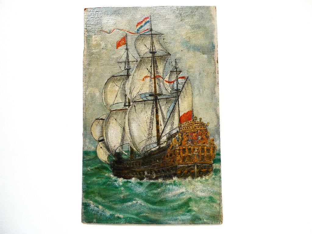 Maritiem schilderij 17e eeuws Hollands Admiraalschip V.O.C., Antiek en Kunst, Kunst | Schilderijen | Klassiek, Maritiem / water