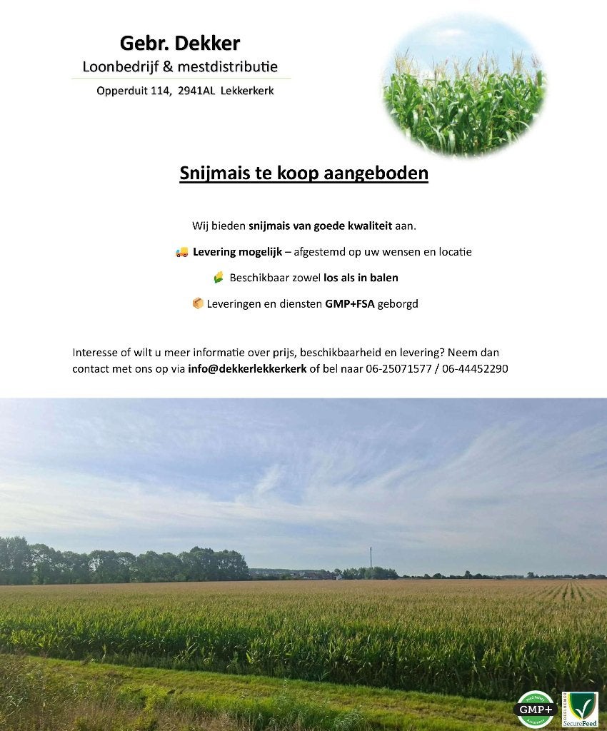 Snijmais van goede kwaliteit, Verzenden