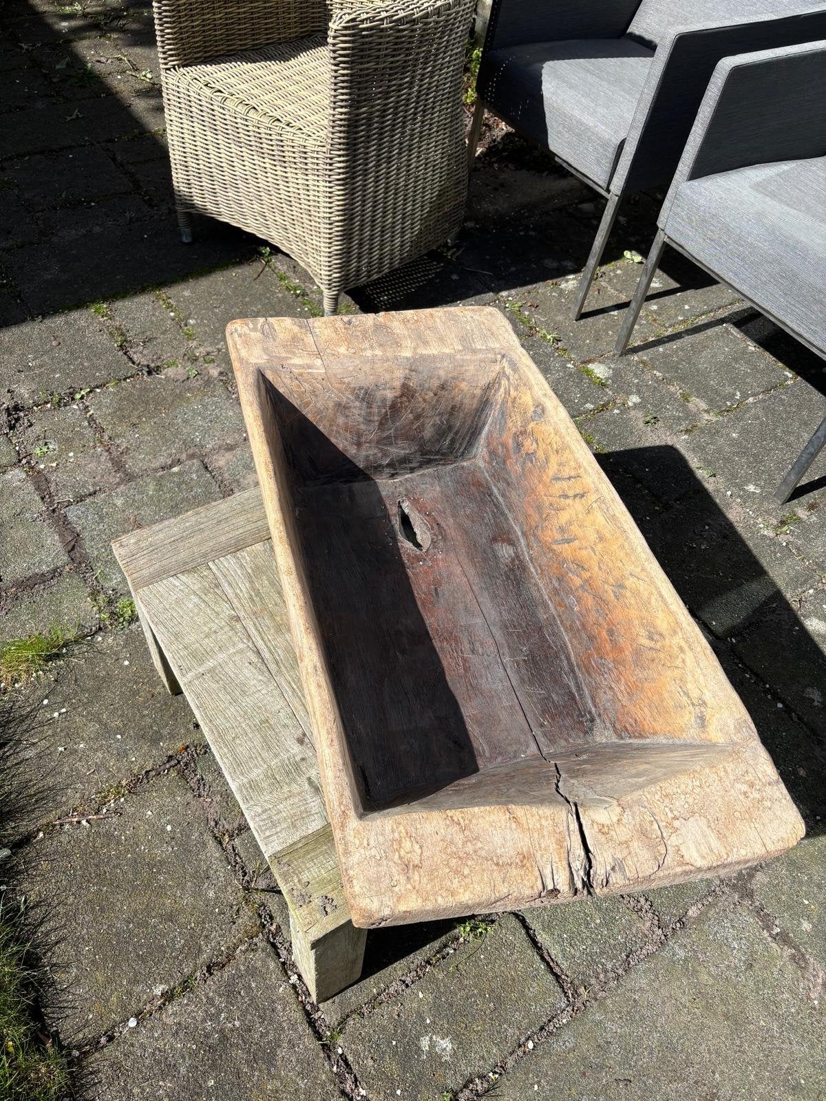 Antieke houten trog - Rustieke decoratie, Ophalen of Verzenden