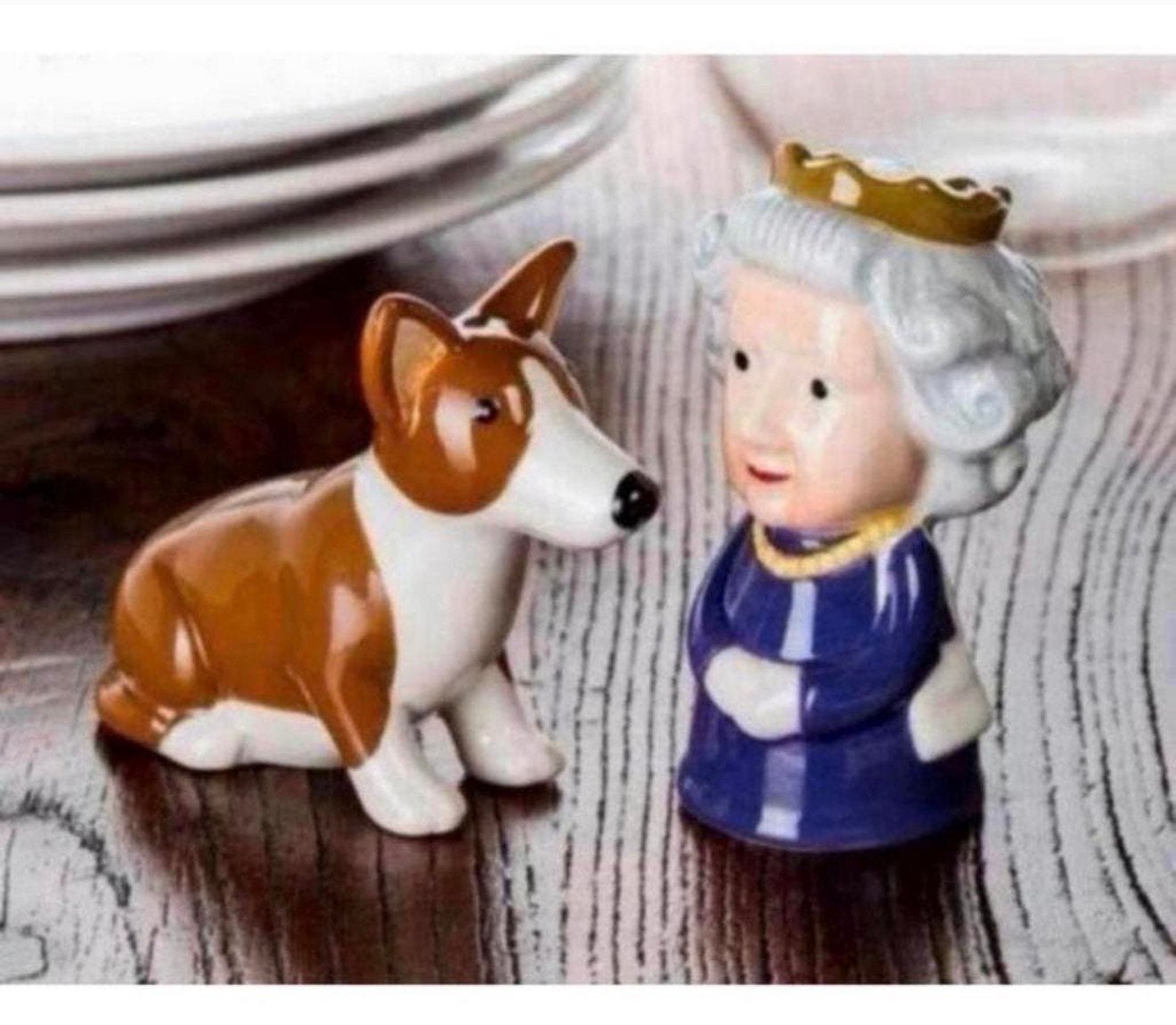 Queen Elizabeth & Corgi Peper + Zout stel set Salt & Pepper, Verzamelen, Koninklijk Huis en Royalty, Nieuw, Ophalen of Verzenden