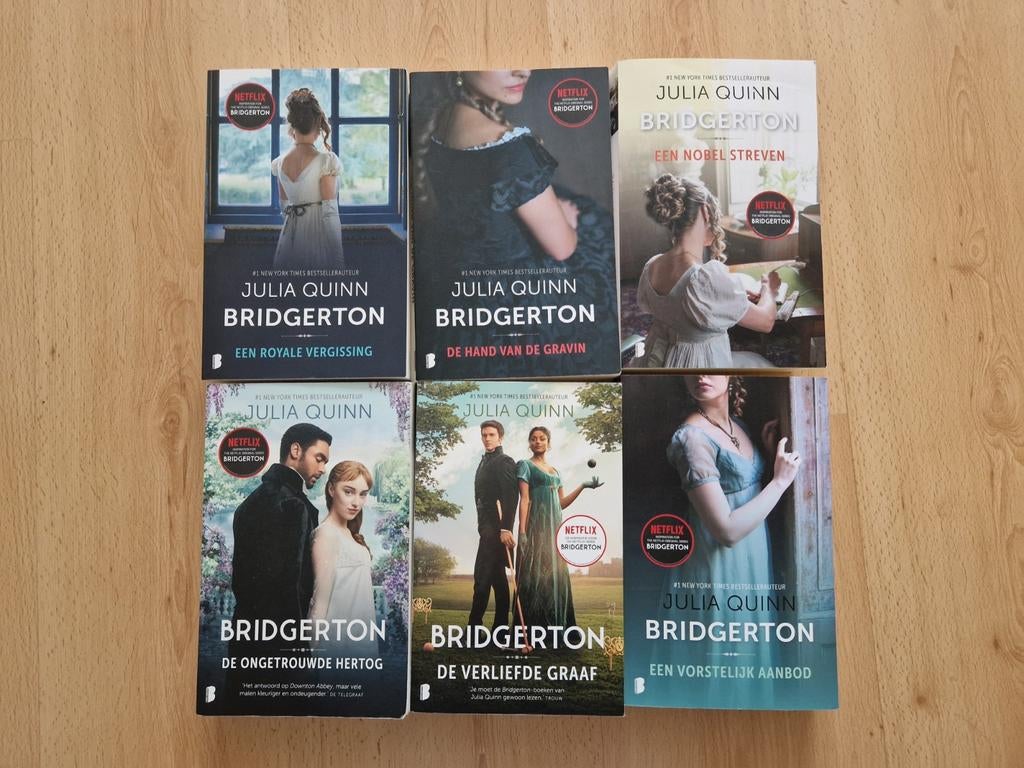 Boeken deel 1 tm 6 julia quinn bridgerton royale vergissing, Boeken, Ophalen of Verzenden, Zo goed als nieuw