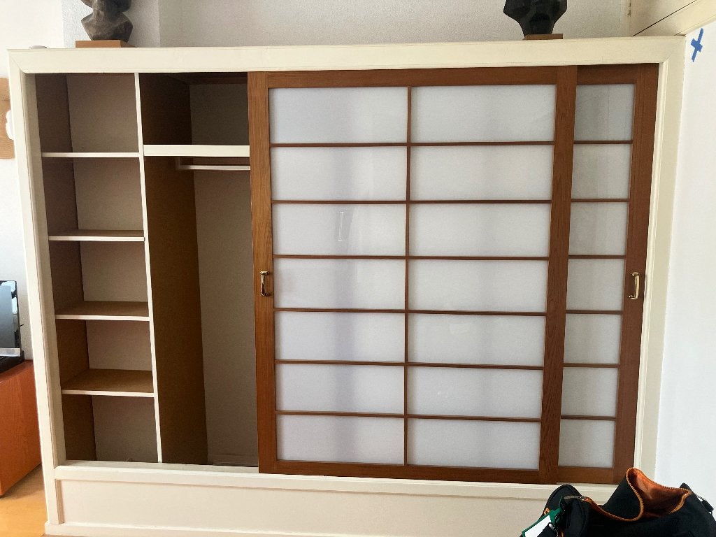 Kastschuifdeur, Ophalen, Kunststof, Gebruikt, 100 tot 150 cm