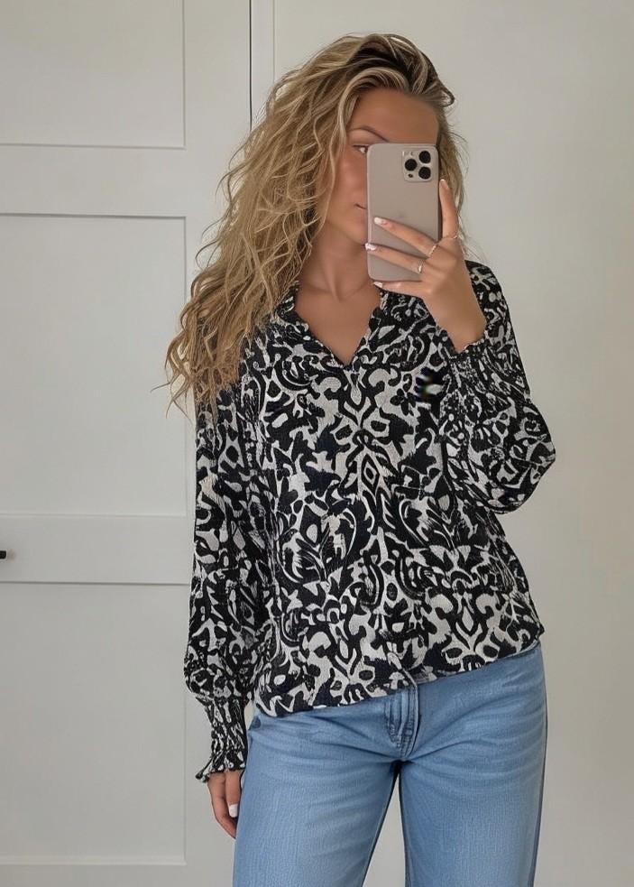 Neo Noir Blouse Zwart Wit Print Maat XS Nieuw!, Kleding | Dames, Blouses en Tunieken, Neo Noir, Verzenden, Zwart, Nieuw